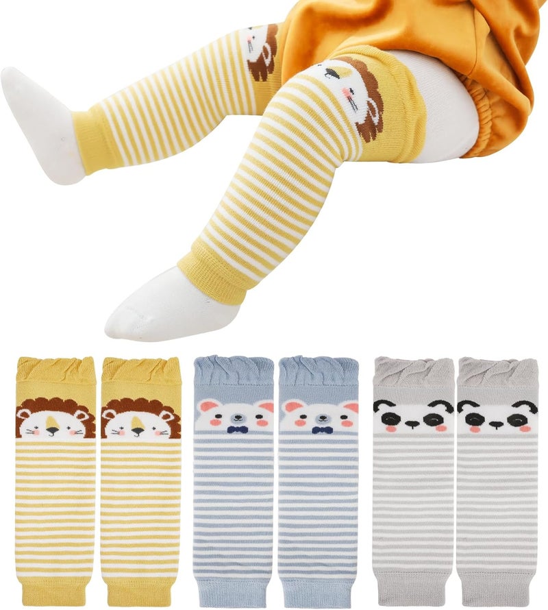XEPST Pack of 3 Toddler Baby Leg Warmers, Cute Animal Pattern Unisex Long Legwarmers Knee Socks Baby Knee Protector Leg Sleeves Leggings for Baby Kids Toddlers Boys 0-3 Years, One Size - Image 1